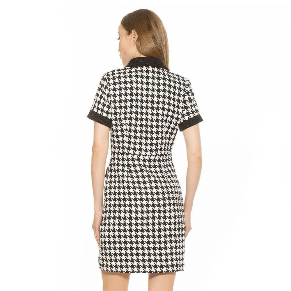 NWT Alexia Admor “Jenni” Tweed Shirtdress black/white houndstooth. Size 10 - Picture 2 of 15